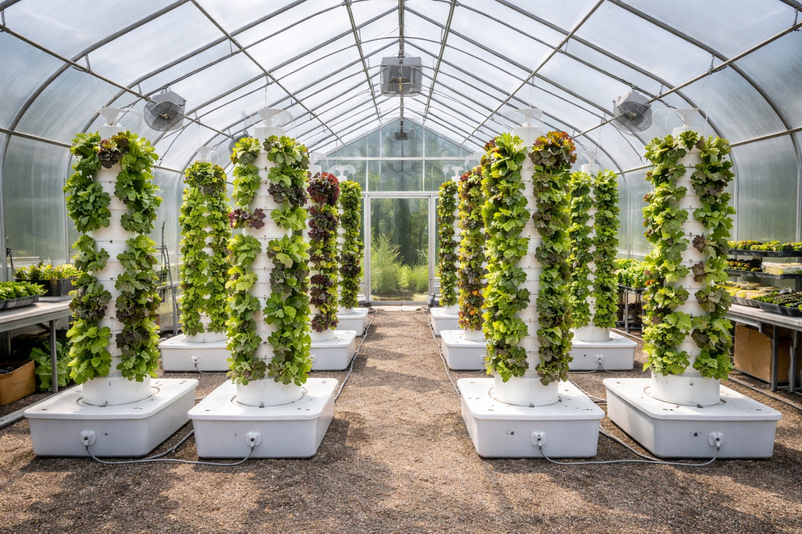 Greenhouse and hydroponic towers