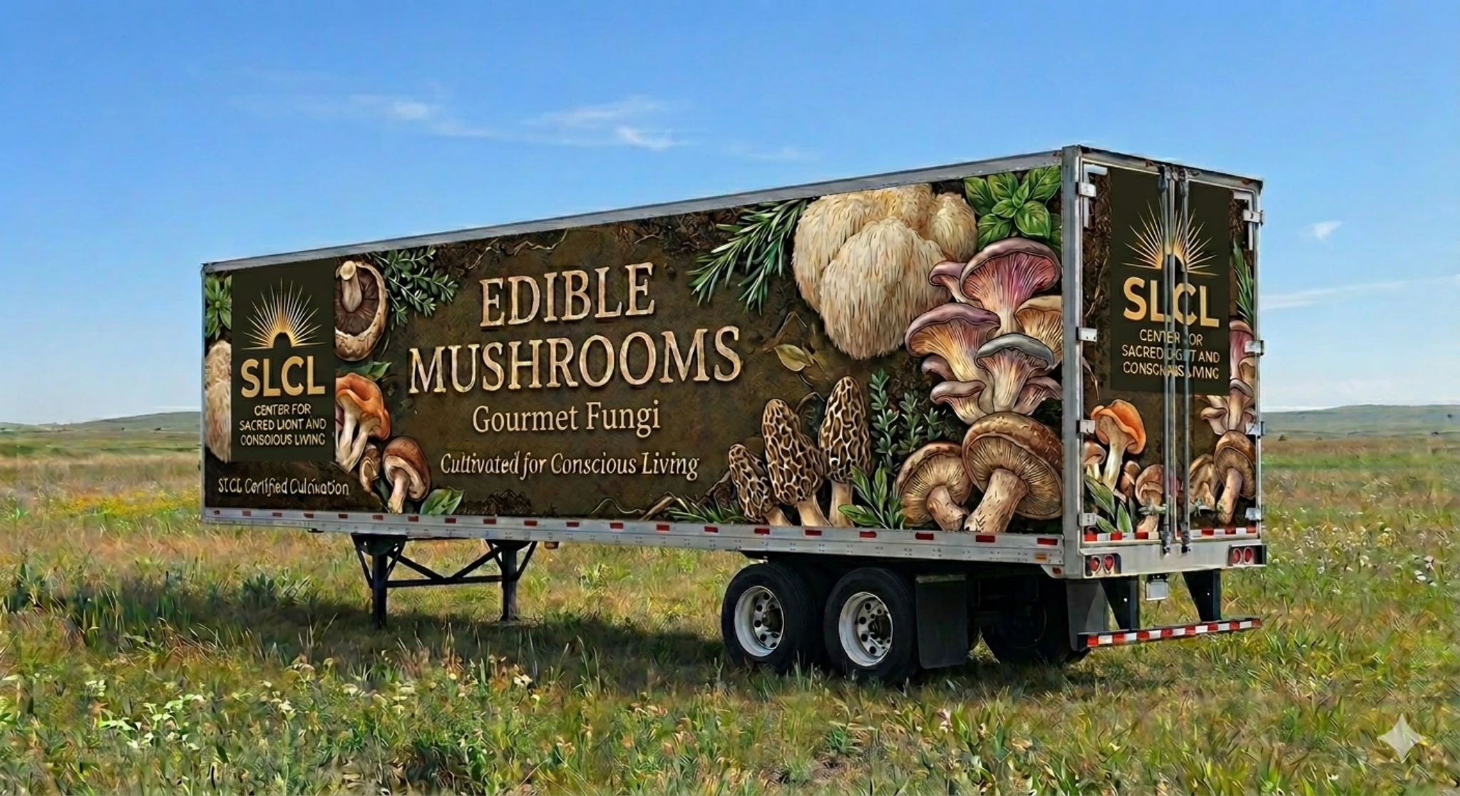 Mushroom trailer exterior with solar roof